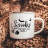 Halloween Personalised Enamel Mug, Spooky Vibes, Halloween Camping Mug, Gift For Halloween, Autumnal Magic, Autumn Cup, Fall Coffe Mug UK