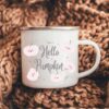 Halloween Personalised Enamel Mug, Hello Pumpkin, Halloween Camping Mug, Gift For Halloween, Pastel Pink, Autumn Cup, Fall Coffe Mug UK - Image 2