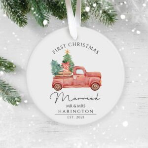 Our First Christmas Married, Personalised Ceramic Decoration, Christmas Ornament 2022, Personalized  Christmas Ornament, Wedding Keepsake