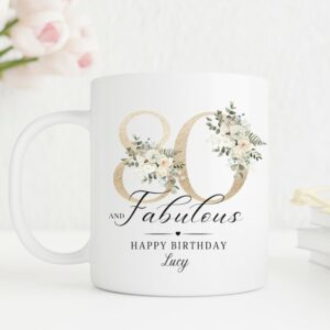 Personalised 80th Birthday Mug, Personalised Age Mug, Best Friend Gift, Gift for Her, Mum Sister Friend Mug, Milestone Age Gift, Floral UK