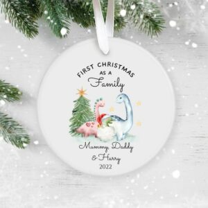 Personalised First Christmas as a Family, Holiday Decor, Christmas Ornament 2022, Family Keepsake Baby’s 1st Christmas, Ceramic Bauble